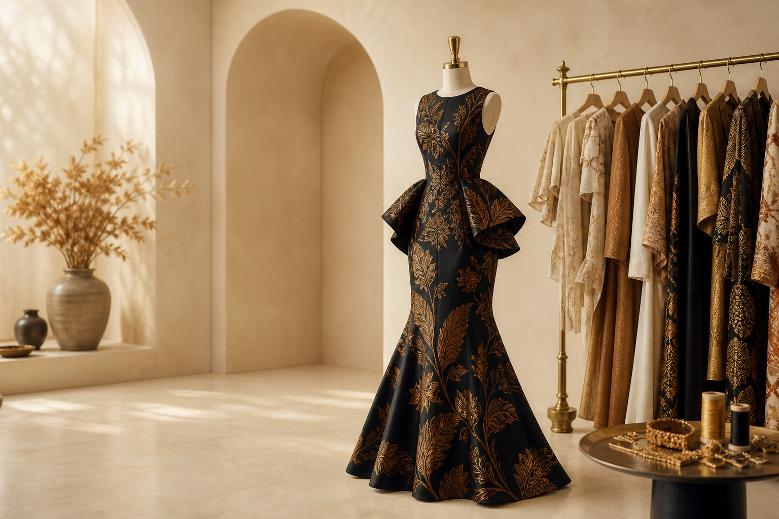 Robe couture Ujisa dans un atelier
